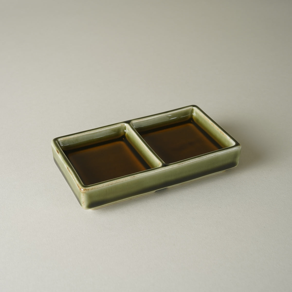 有田焼 織部 長角二品仕切り皿 薬味皿 11cm